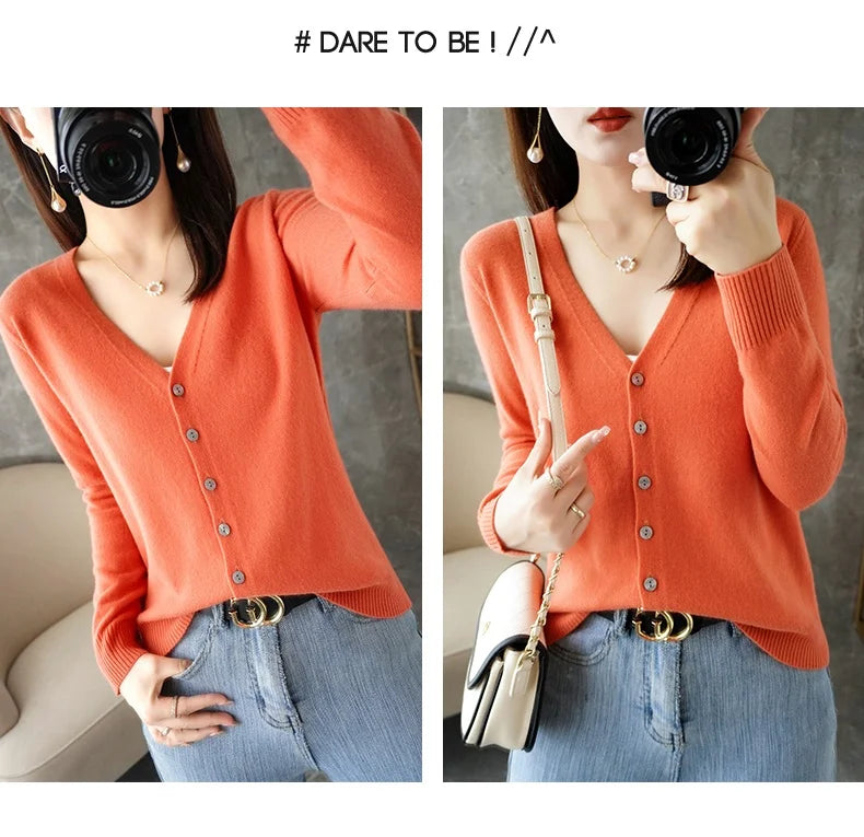 V-Neck Women Loose Sweater Cardigan