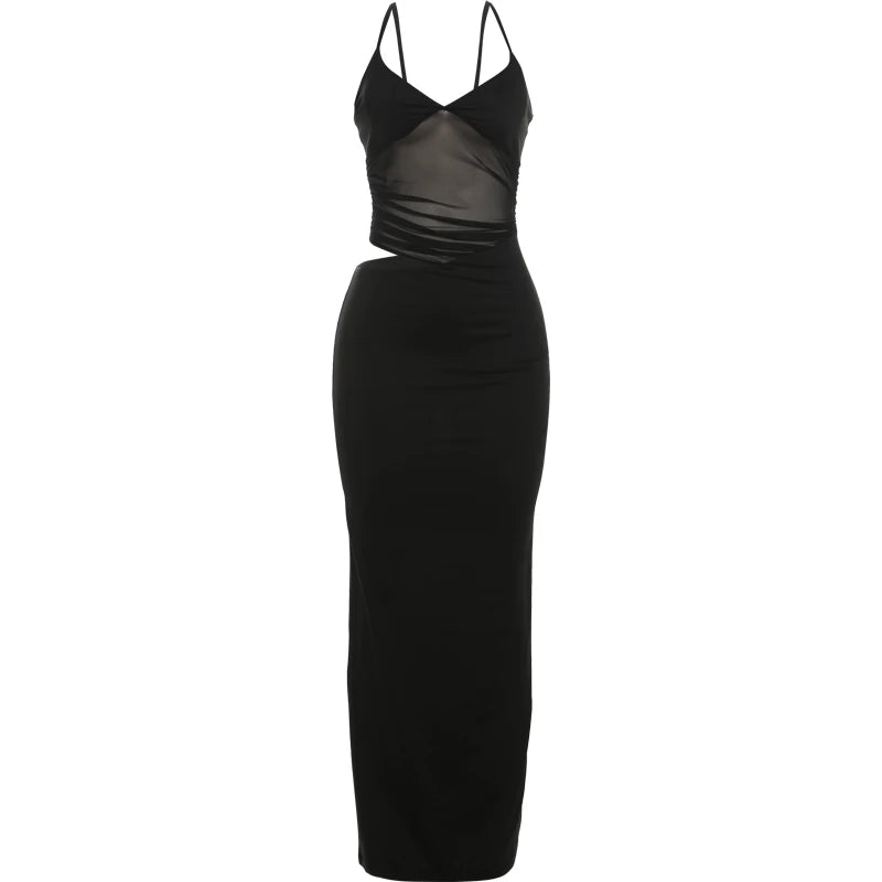 Nibber Mesh Dress Women Sexy Backless Sleeveless Skinny Stretch Elegant Maxi Bodycon