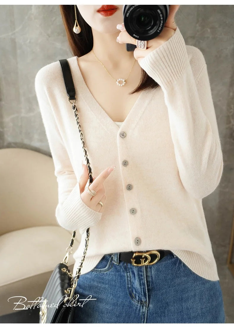 V-Neck Women Loose Sweater Cardigan