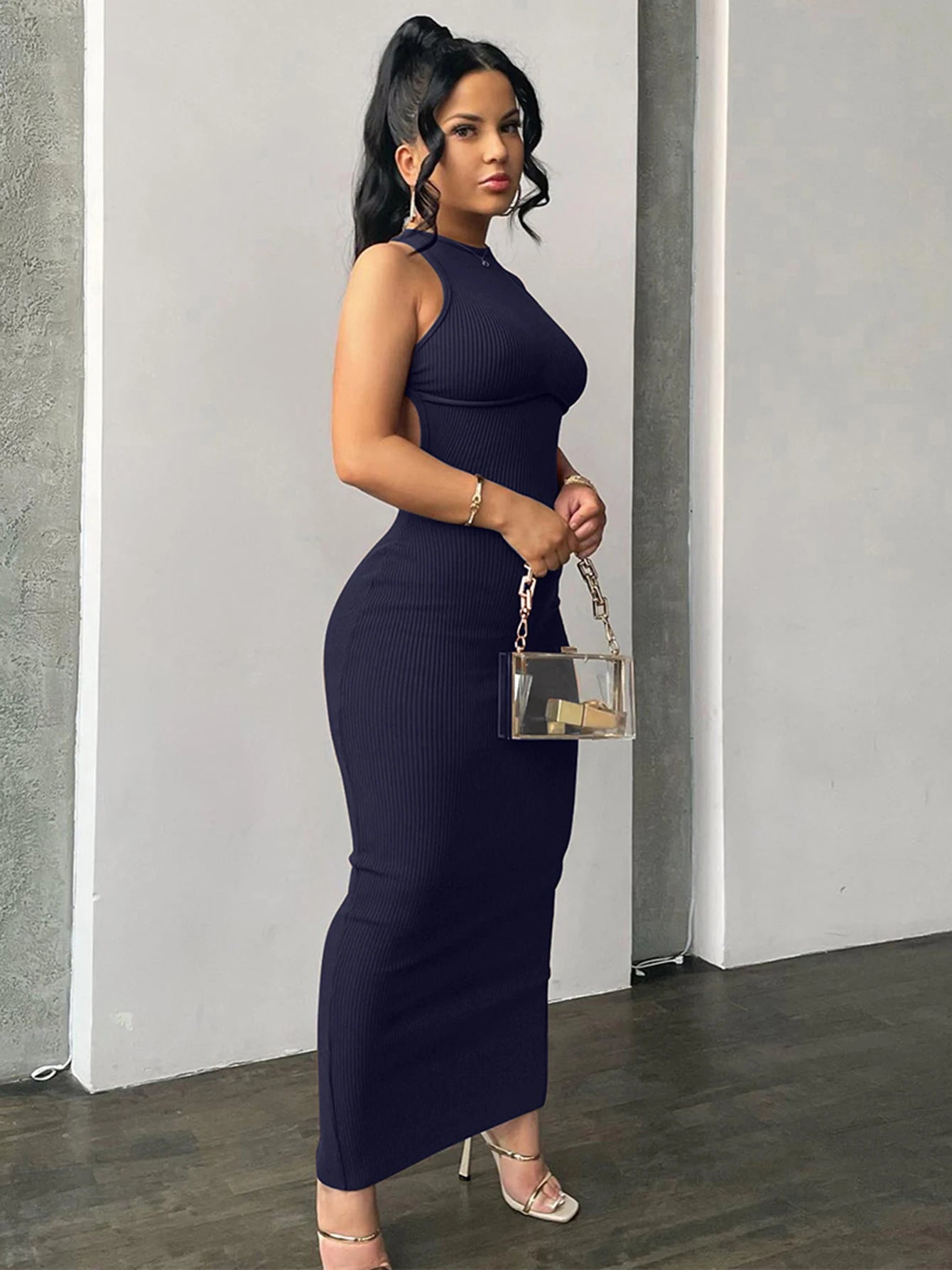Backless Sleeveless Sexy Slit Mini Dress Elegant Party