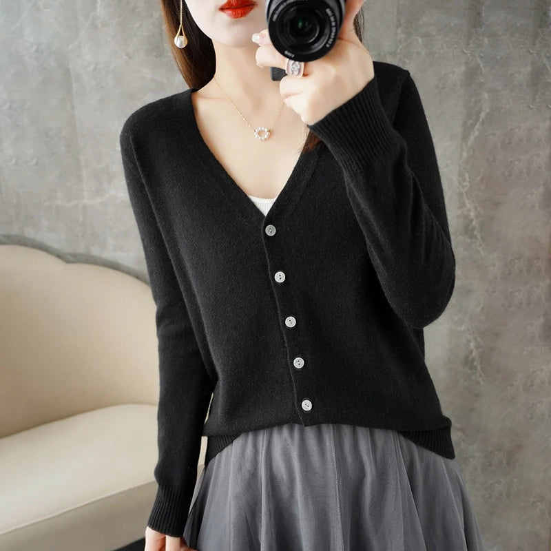 V-Neck Women Loose Sweater Cardigan