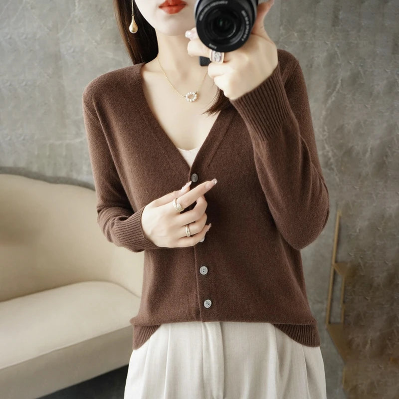 V-Neck Women Loose Sweater Cardigan