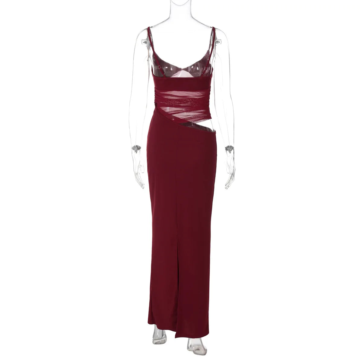 Mesh Sheer Slip Maxi Dress Sleeveless Cut Out V Neck Split Dresses