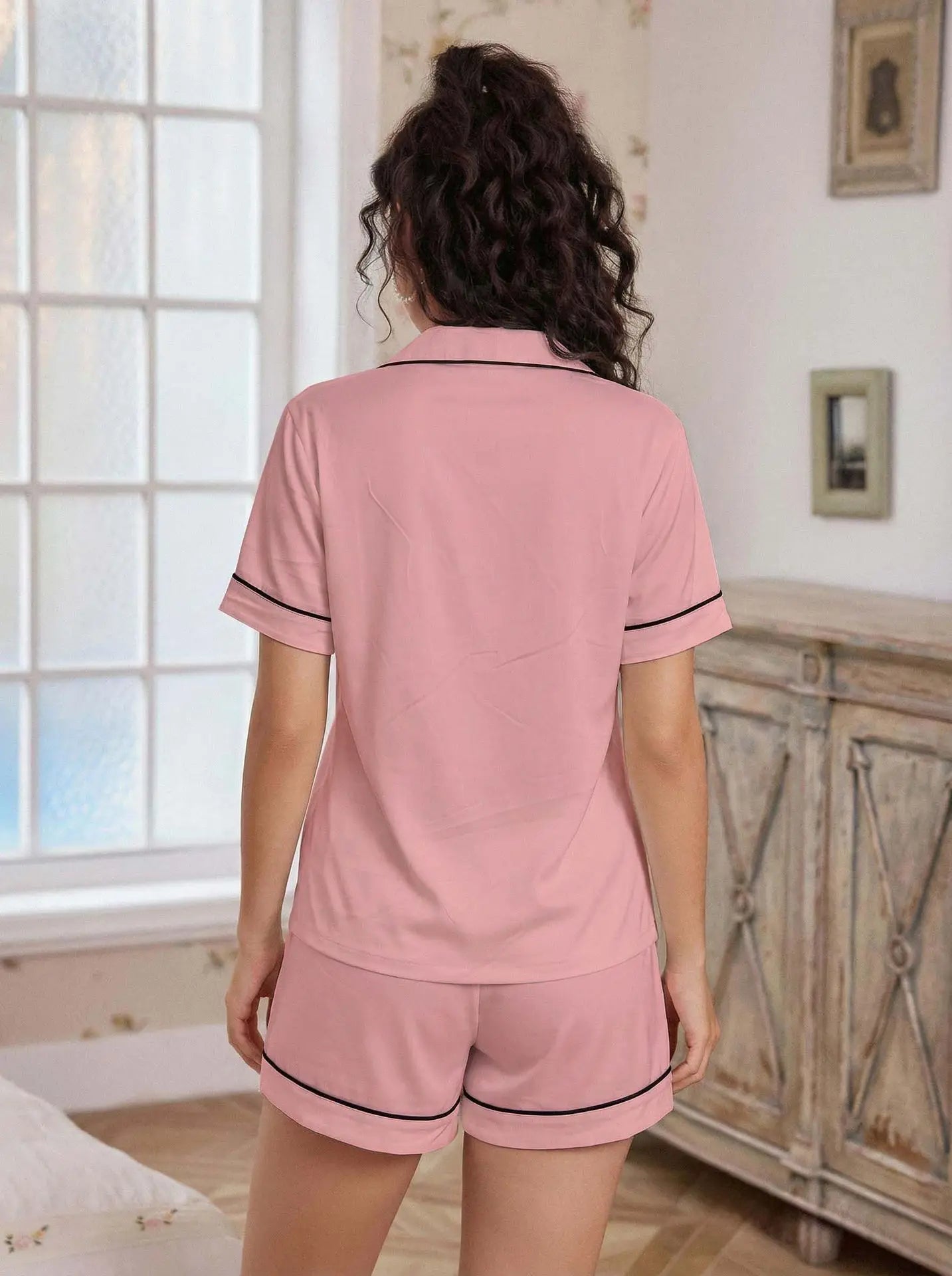 Pajama Casual Set Heart Embroidered --Top and Shorts