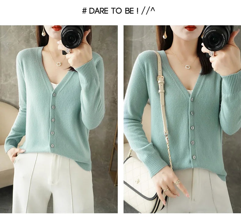 V-Neck Women Loose Sweater Cardigan