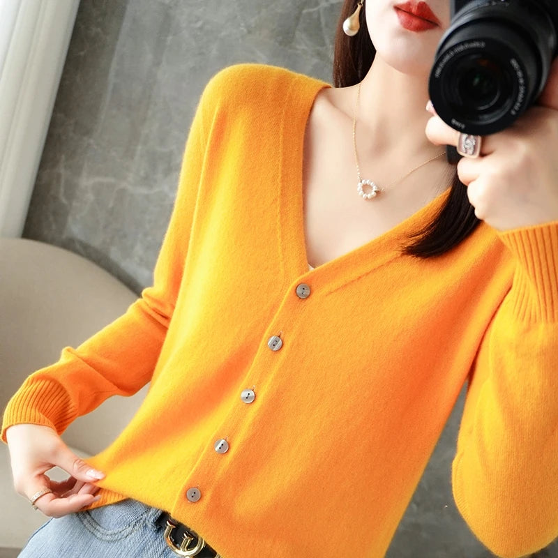 V-Neck Women Loose Sweater Cardigan