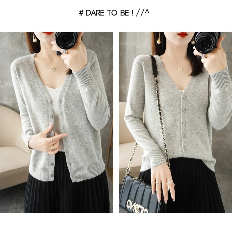 V-Neck Women Loose Sweater Cardigan