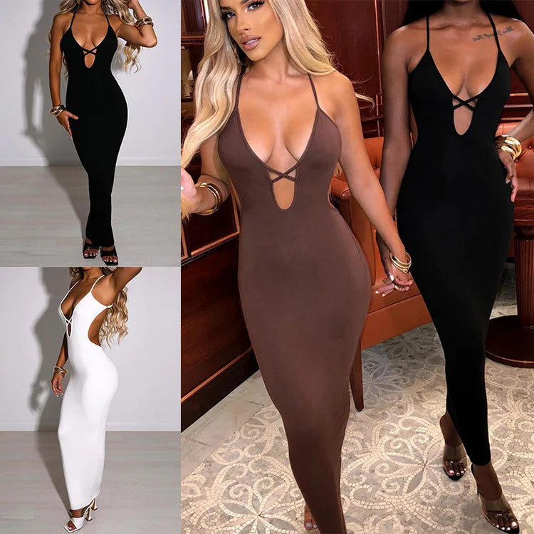 Women's summer bandage sexy Hip Wrap Dress Black