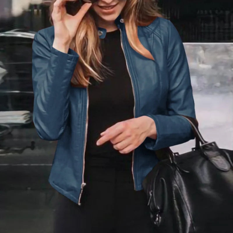 Faux Leather Jacket Classic Zipper Coat