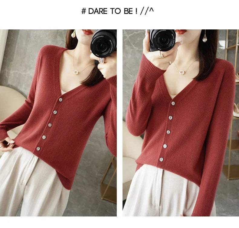 V-Neck Women Loose Sweater Cardigan