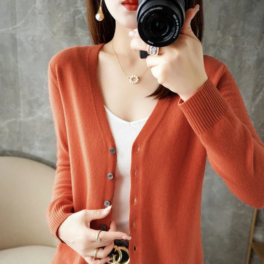 V-Neck Women Loose Sweater Cardigan