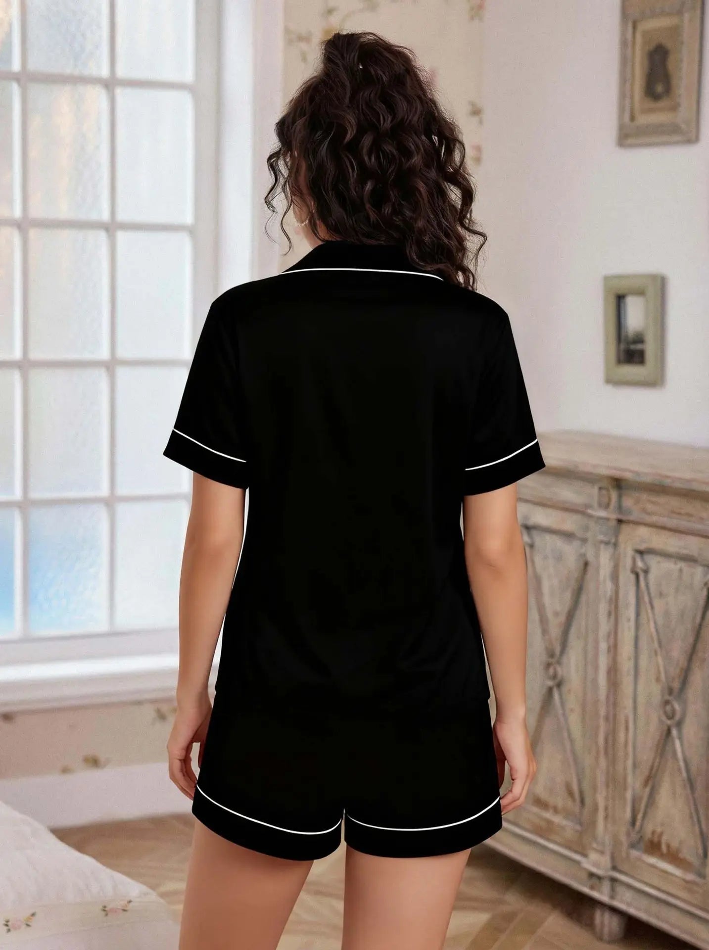 Pajama Casual Set Heart Embroidered --Top and Shorts