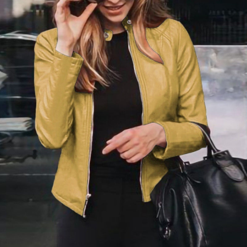 Faux Leather Jacket Classic Zipper Coat
