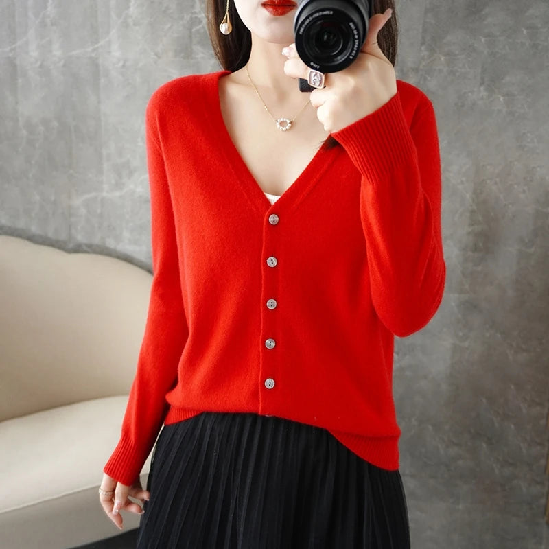 V-Neck Women Loose Sweater Cardigan