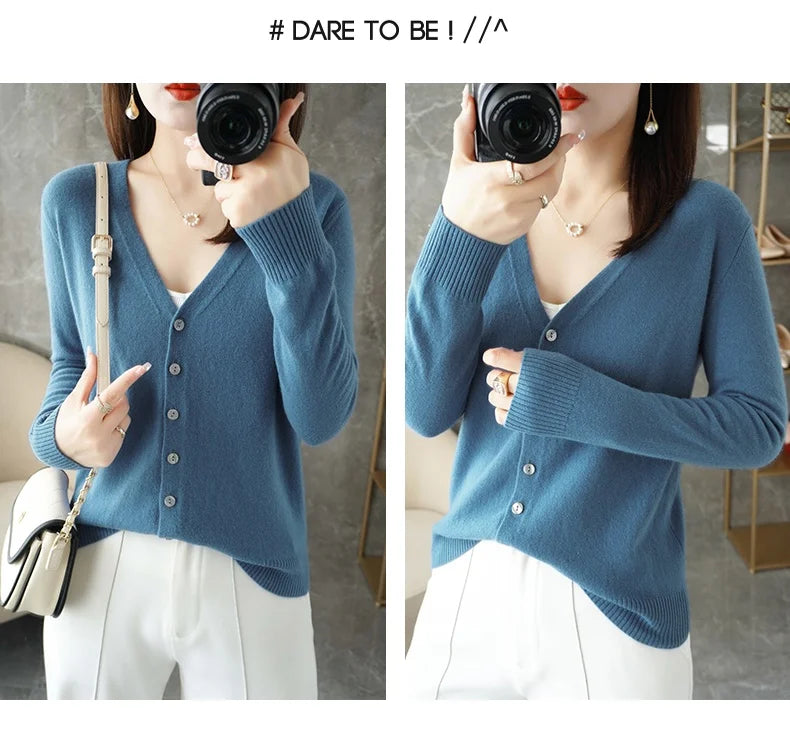 V-Neck Women Loose Sweater Cardigan