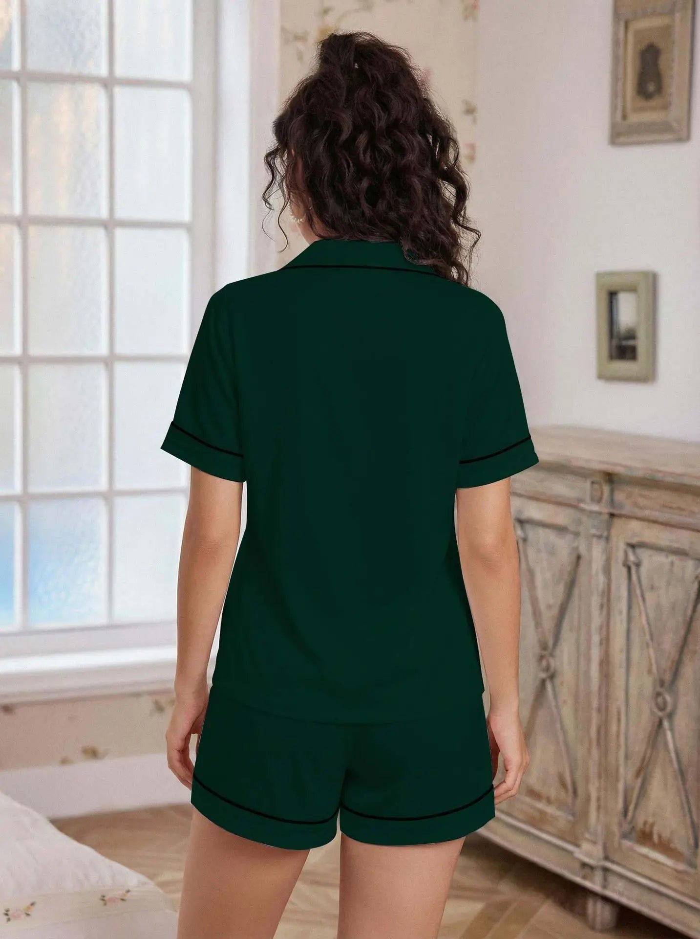 Pajama Casual Set Heart Embroidered --Top and Shorts