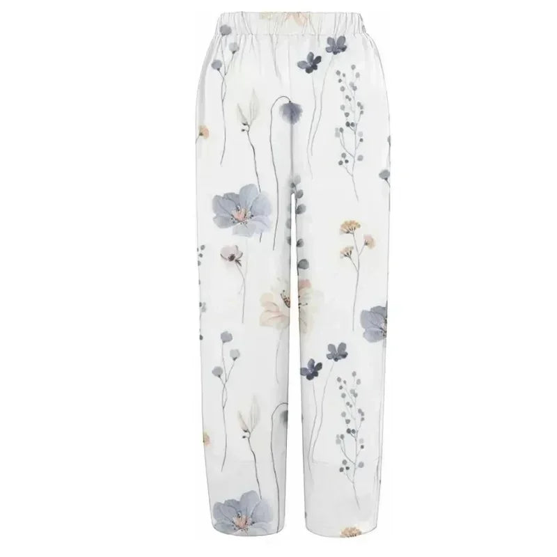 Plus Size 1XL-5XL  Women's Fashion Floral Print Straight Elastic Drawstring Pocket Pants