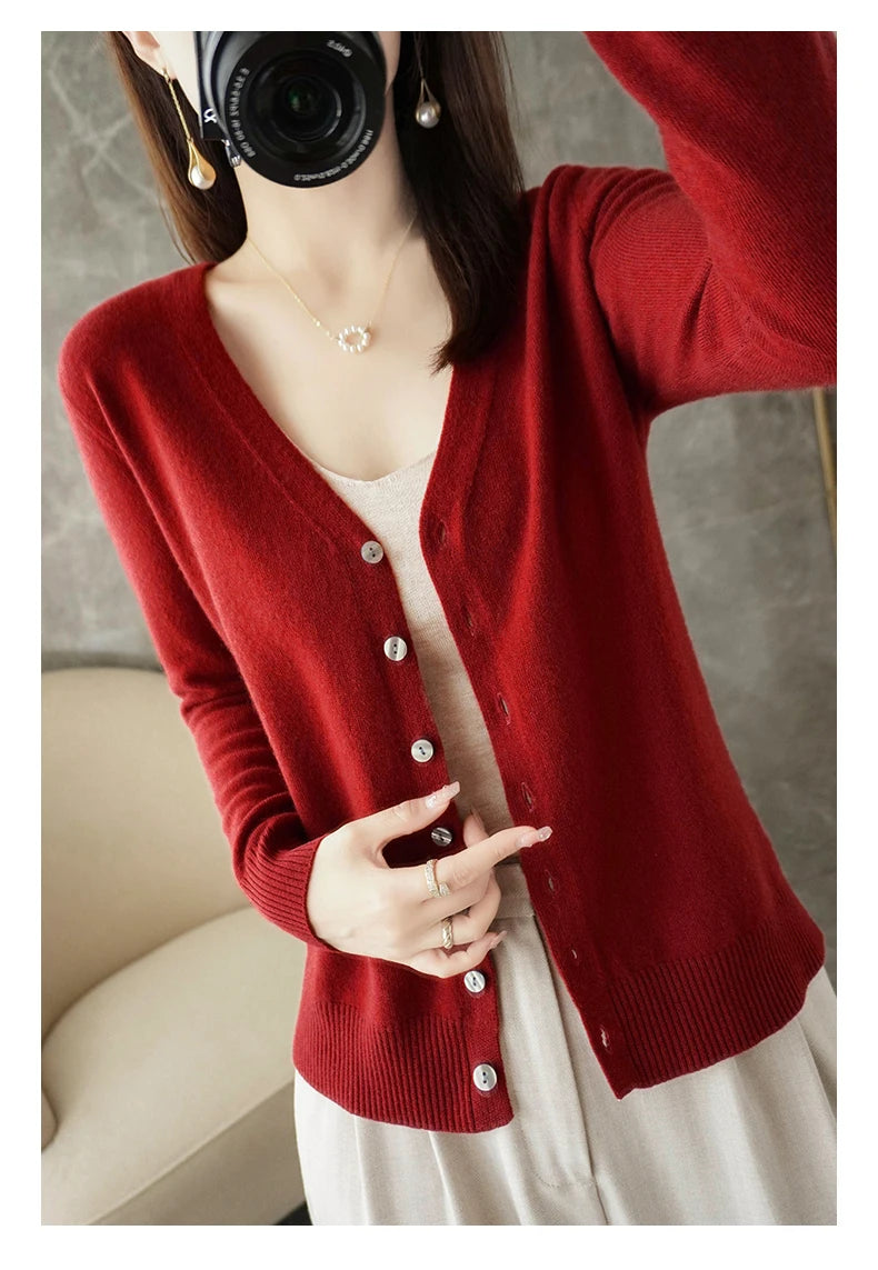 V-Neck Women Loose Sweater Cardigan