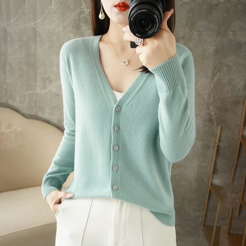 V-Neck Women Loose Sweater Cardigan
