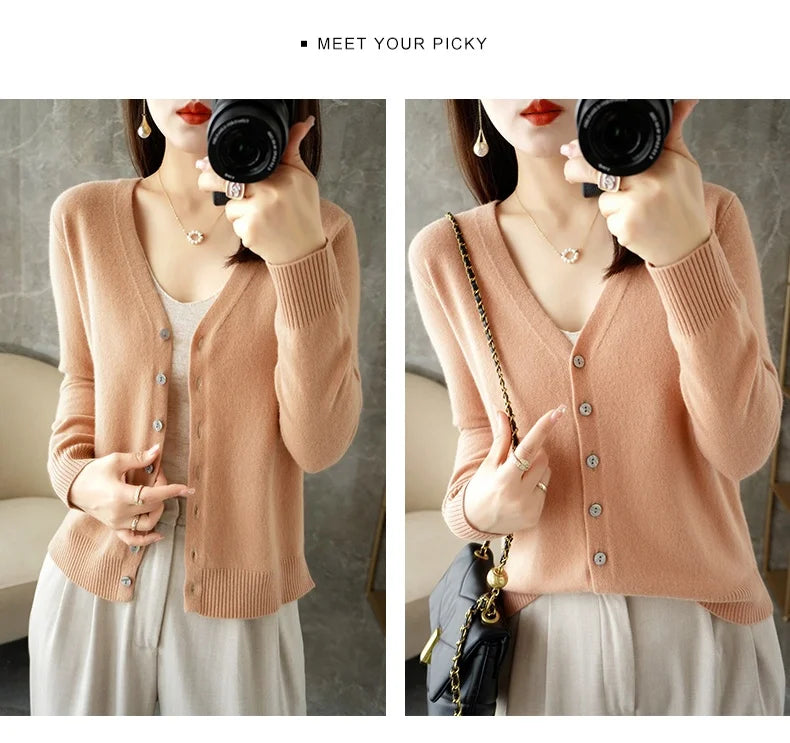 V-Neck Women Loose Sweater Cardigan