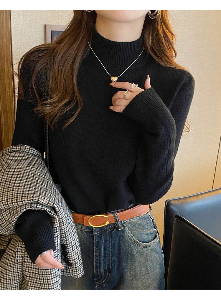 Women's Turtleneck Sweater with Lining Thickened Inner, Thermal Knitting Bottoming Shirt Pullovers