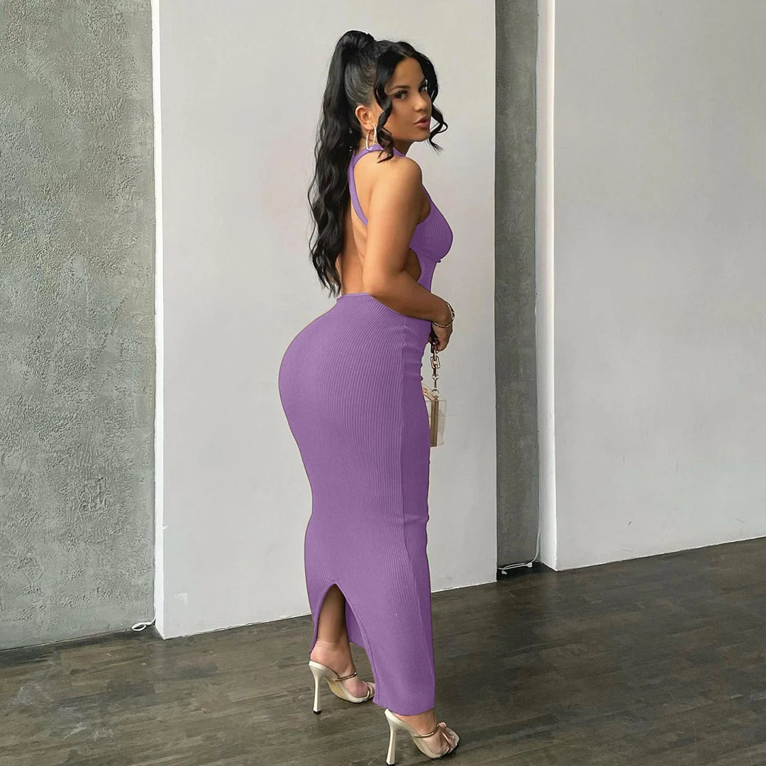 Backless Sleeveless Sexy Slit Mini Dress Elegant Party