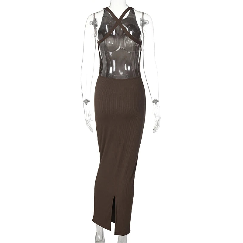 Backless Sleeveless Sexy Slit Mini Dress Elegant Party