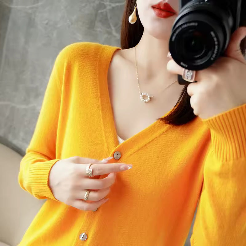 V-Neck Women Loose Sweater Cardigan